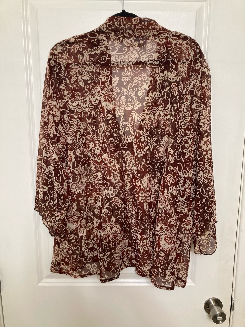 Sheer Tunic Deep V Neck Bohemian Brown Floral Y2K Fairy Whimsical Sz 3X